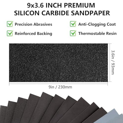 Sandpaper 1500 Grit, Wet Dry Sand Paper 9 x 3.6 Inch - size: 9 x 3-2/3 Inch, style: 1500Grit