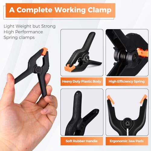 Heavy Duty Spring Clamps, 3.7-Inch, 1.6-Inch Jaw Opening, 12-Pack