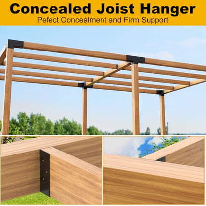 FMhotu Concealed Joist Hanger (6 Pack), 2"x6" Outdoor Concealed-Flange Joist Bracket with Screws, Q235B Steel Powder Coated Concealed Mount Light Joist Hangers for 2"x6" Beam, Swing, Handrail, Fence - size: 2X6