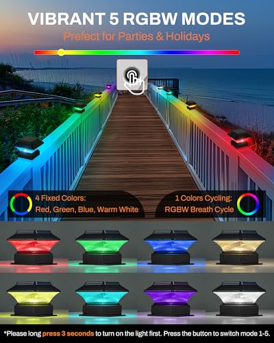 RGBW Solar Lights for 4x4 Posts, Warm White Light, 10 Pack - color: RGBW Black-Classic, size: 10 Pack