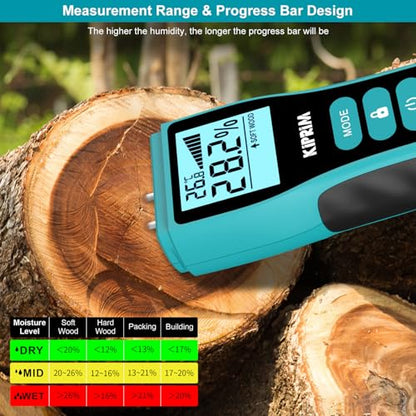 Kiprim WM02 Digital Pin-Type Moisture Detector,LCD Display,Hold Function