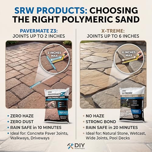 SRW Pavermate Z3 Polymeric Sand for Concrete Pavers and Stone Joints Up to 2 in — Haze Free, Rain Safe in 10 Minutes — 50 lb Bag (Tan)