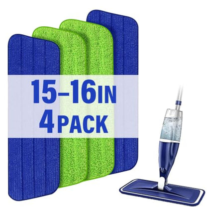 16.5" Microfiber Mop Pads Refills, 4 Pack Reusable Replacement Heads - color: 16"bluegreen*4