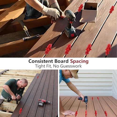 12 Packs 4-in-1 Multi-Size Deck Spacers Tool (5/32", 3/16", 1/4", 5/16") for Composite, PVC, Hardwood & Pressure Treated Decking Board - Red & Blue Options, Easy-to-Use Deck Board Spacers Gap Tool - color: Red