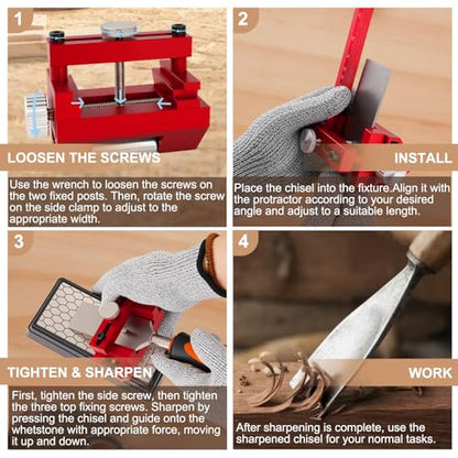 Chisel Sharpening Kit with Honing Guide & 400/1000 Grit Diamond Stone
