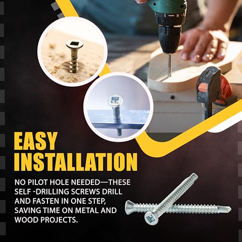 ASMC Industrial - Pro Self-Drilling Screws - Square Drive Trim Head, Zinc-Plated Metal Screw, Low-Carbon Steel, Self-Tapping Sheet for Metal, Wood, Automotive & Fasteners - 6-20 x 2 1/4", Pack of 100