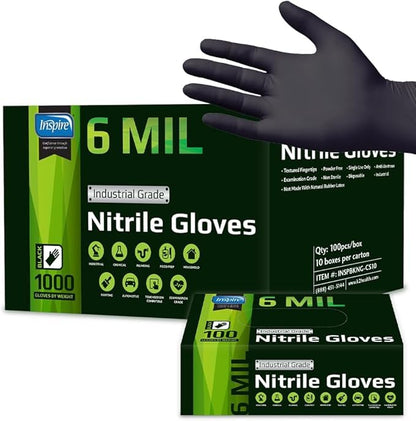 Inspire Black Nitrile Gloves HEAVY DUTY 6 Mil Nitrile Chemical Resistant Medical Cooking Cleaning Disposable Black Gloves - size: XXL, style: Black 6mil Case of 1000