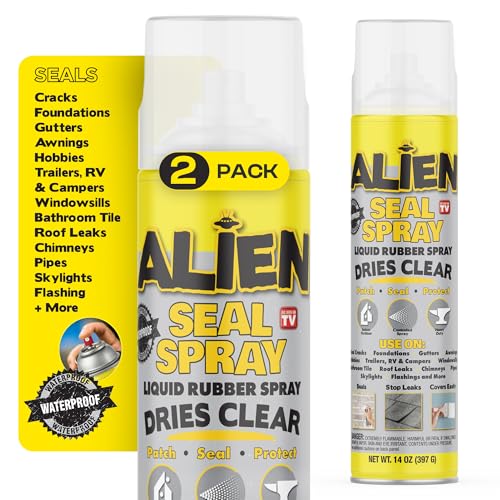 Alien Tape Sealant Spray 2Pk, Waterproof and Air Tight Liquid Rubber Spray Seals, Prevents and Patches Leaks, Protects Surfaces, Works on Most Materials, Long Lasting, Dries Clear - 2 Cans (28 Oz) - style: 2 Pk - Clear