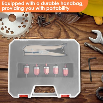 5Pcs Limit Countersink Drill Bit Set with Hole Punch, Deep Adjustable Countersunk Drill Bit Kit, Round Shank Wood Countersink Drill Bit, Edge Banding Punching Tool for Wood PVC (Drill Bit+Plier)