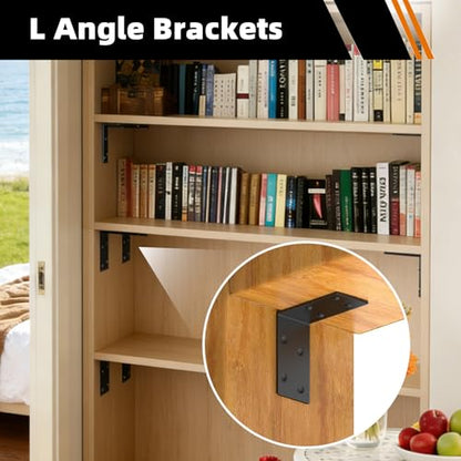 3"x3"x1.5" Steel Angle Bracket, 90 Degree L Corner Brace - size: （8PCS） Black