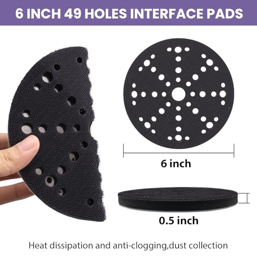 6 Inch 49 Hole Ceramic Sanding Discs with 2 Pcs Interface Pads, 50 Pack - style: Mix Grit + Interface Pad