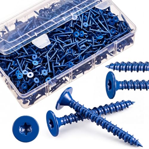 Blulu 1000 Pack 1-5/8 Inch Fasteners for Wood Studs, Backer Board Screws, Blue Ceramic Coated Thread Wood Screws for Cement, Tile Board, Shower & Bathroom Remodel, Reduced Splitting