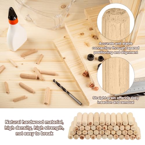PATIKIL 1/2" x 2"(12 x 50mm) Wood Dowel Pins, 60 Pack Fluted Wooden Dowel Pin Straight Groove Rods for Furniture Door Art Crafts Projects - size: 1/2" x 2"
