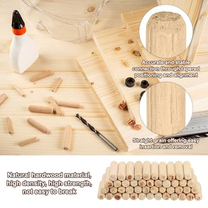 PATIKIL 1/2" x 2"(12 x 50mm) Wood Dowel Pins, 60 Pack Fluted Wooden Dowel Pin Straight Groove Rods for Furniture Door Art Crafts Projects - size: 1/2" x 2"