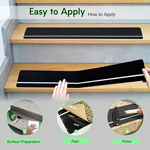 S&X Outdoor Stair Treads Non-Slip Glow-in-the-Dark Tape, 4x24in 12-Pack - color: Glow-in-the-Dark/Black, size: 4" x 24"