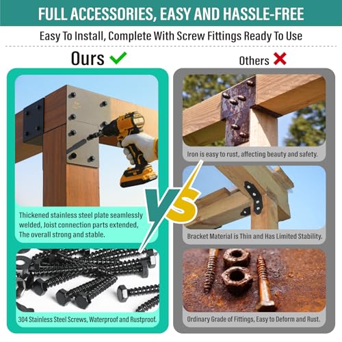 4 Pack 6''x6'' (Actual Size 5.5''x5.5'') Heavy Duty Stainless Steel Corner Post Caps Tie Bracket, Fit Connecting Wood Gazebo, Deck Patio Post and Wood Beams Bracket. (Black) - size: Corner 6"x6"(Actual 5.5"x5.5")