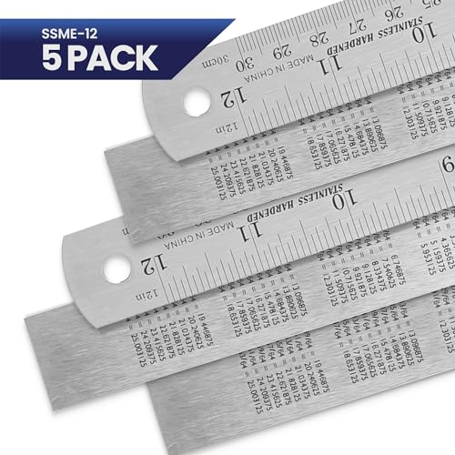 5 Pack | Pacific Arc, 12 Inch Stainless Steel Ruler with Inch/Metric Conversion Table - style: 5 Pack | 12 in
