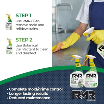 RMR Stain & Sanitation System –Instant Mold & Mildew Stain Remover + Botanical Disinfectant Cleaner, Indoor/Outdoor Cleaning Kit for Kitchens, Bathrooms, Furniture, Siding, & Deck, 2–32 Oz Bottles