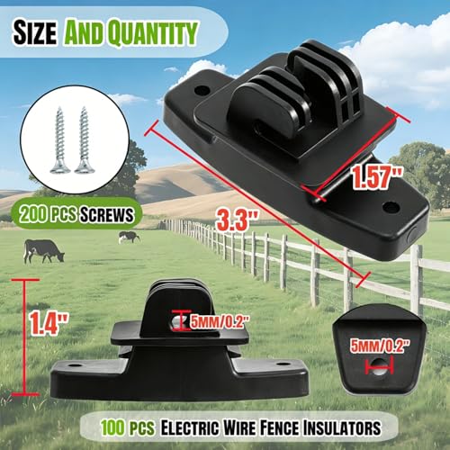 100 Pack Electric Wire Fence Insulators with Screws, Heavy Duty