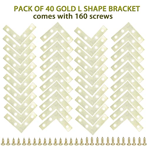 40-Pack L Corner Brackets Gold 1.5inch Iron Decorative Brace Gold - size: Gold