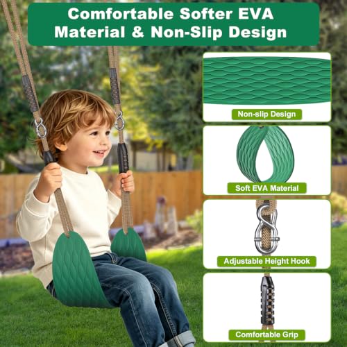 2Pack Heavy Duty Swing Seats for Kids Green Soft EVA Anti Slip Seat Outdoor - color: Green Soft Eva & U-shape Swing Seats
