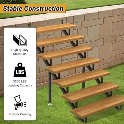 Steel Stair Step Riser 7-Step, Metal Stair Stringer with Reinforcing Support Legs, Heavy Duty Steel Stair Stringer for 58.5" Height Deck and Outdoor Steps (2 Pack) - size: 7 Step