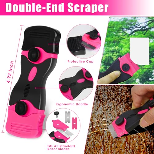 THINKWORK 3Pack Razor Blade Scraper with 45Pcs Blades, Pink - color: Upgrade Scraper-3pack+45pcs