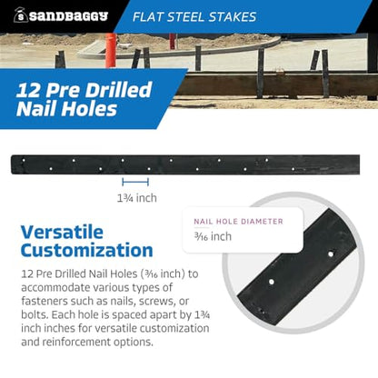 Sandbaggy 30" Flat Steel Stakes for Concrete Forms with Nail Holes - 1.5" Wide - Painted - Removable, Reusable, V Point End - Construction Grade Stakes (5, 30 inch) - size: 30 inch