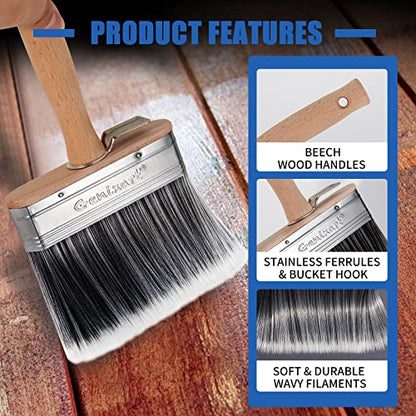 Genixart Deck Stain Brush for Wood, Lime Wash Paint Brush, 5-inch, 2 Pack