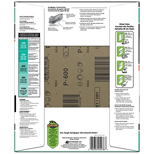 Gator 9" x 11" Waterproof Sanding Sheets, 600 Grit, 25 Pack - size: 600 Grit
