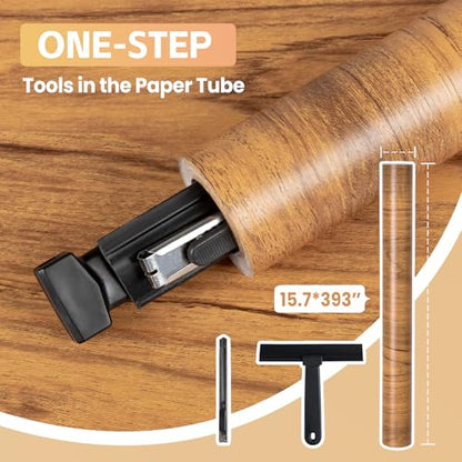 COSNIGHT Wood Grain Contact Paper with Tools, Peel and Stick Wallpaper - color: Medium brown, size: 15.7" x 393"