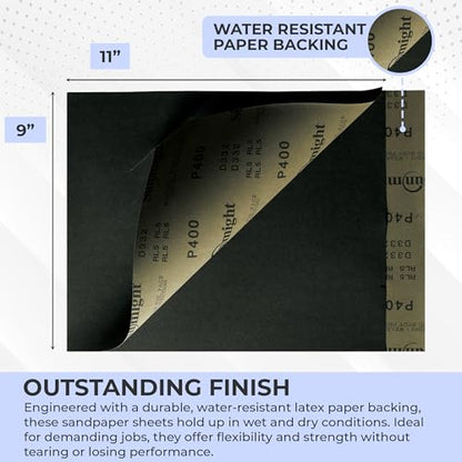Sunmight 9" X 11" 600 Grit Sandpaper Sheets - Waterproof Sand Paper with Aluminum Oxide Grain & Latex Paper Backing for All Surface Area Preparation - Polishing Sheets (Pack of 5) - style: 600 Grit