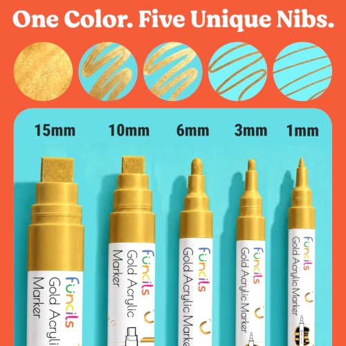 5 Metallic Gold Paint Pen - Acrylic Gold Paint Marker for Wood - color: Gold