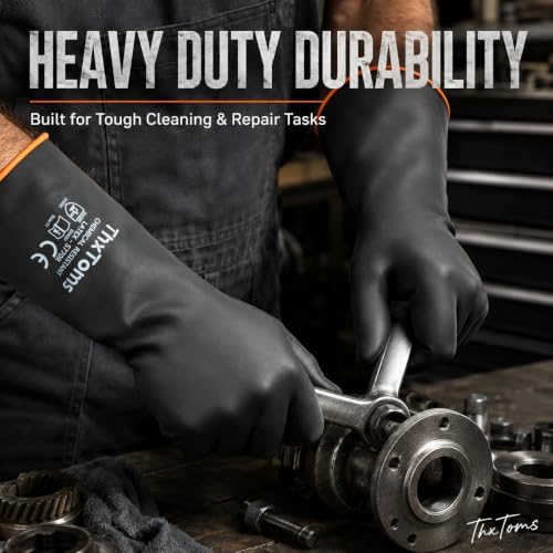 ThxToms Chemical Resistant Gloves, 28 Mil Heavy Duty Latex, 18 Inch, 1 Pair - color: 18"