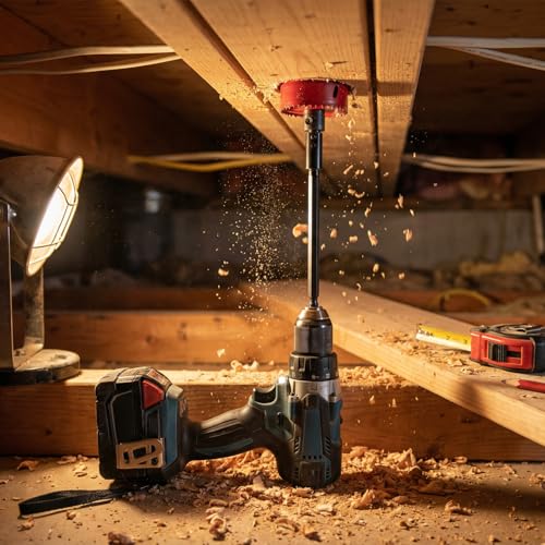 QWORK Tools Hole Saw Extension Chuck - 12-Inch x 1/2-Inch Hex Shank Reducing Locking Impact Extension, M2 Hardened Carbon Steel, for Confined Area Access