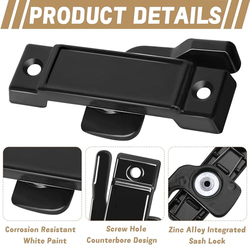 4 Pcs F2590 Windows Replacement Sash Lock, Center Sash Lock with Screw - color: Black F2590-4Pcs