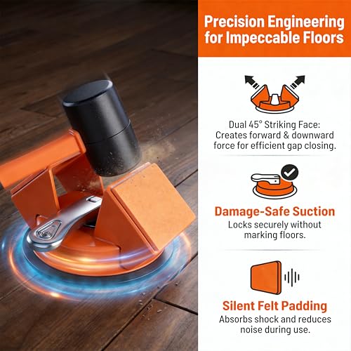 Floor Gap Fixer Tool Kit - Heavy Duty Floor Gap Repair Tool Set with Suction Cup and Rubber Mallet, Laminate Hardwood Vinyl Tile Floor Gap Closing Tool for Home DIY and Professional Use (ORANGE)