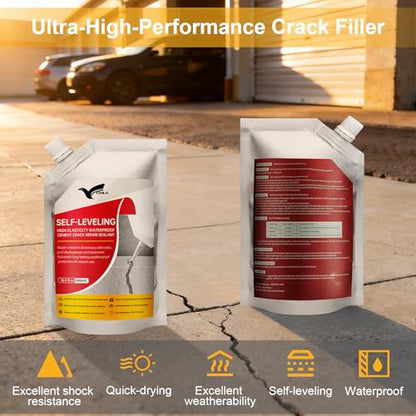 Concrete Crack Filler, 8PC High Elasticity Self-Leveling Sealant - Waterproof Cement Repair for Driveway, Patio, Sidewalk, Joints - Fast Drying Gray Adhesive - Indoor & Outdoor Caulk - size: 9.6LB