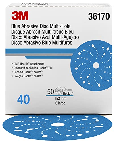 3M Hookit Blue Abrasive Disc, 321U, 36170, 6 in, 40+ Grade, Multi-Hole - size: 6 in