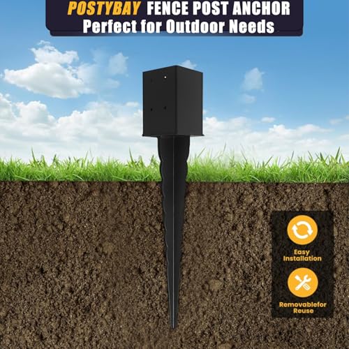 1Pcs 24"Fence Post Anchor Ground Spike| Black Powder-Coated| 4"x4" - size: 24"