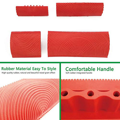 Wood Graining Tool 4Pcs Rubber Wood Pattern Painting Kit for Furniture