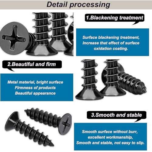 620PCS M3 Small Wood Screws Assortment Kit, Phillips Flat Head Self-Tapping Short Black Screws, Assorted Cabinet TV Mounting Screws for Furniture Maintenance DIY Tech (6/8/10/12mm) - size: 620pcs-4 SIZES