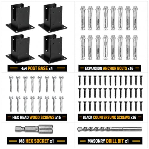 4 Pcs 4"× 4" Post Base (Inner Size 3.5"x3.5") Post Brackets - size: 4P*Post Base