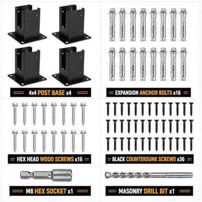 4 Pcs 4"× 4" Post Base (Inner Size 3.5"x3.5") Post Brackets - size: 4P*Post Base
