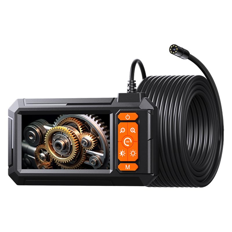Digital Camera Borescope, Endoscope Camera with 4.3" IPS 1920P HD Screen, 16.4FT Long with 8 LED Lights 8MM Semi-Rigid Cord Waterproof Bore Scope