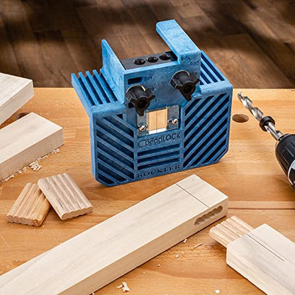 Rockler Beadlock Tenon Jig w/ 3/8 Kit & Case - Adjustable Drill Guide Jig Hole Kit for Joints - Spacer Kit w/Jig Frame, Stop Collar, Hex Wrench, Plastic Case, & More - Marking Tools for Woodworking