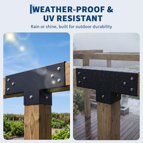 3-Way T-Shaped Pergola Brackets Kit, 2Pcs Post and Beam T Brackets Woodwork Brackets with Screws for 4x4 Pergola Kit, Heavy Duty Wood Beams for Patio Pergola,Log Cabins,Gazebo(Actual:3.7"x3.7") - size: 2PC T-Shape(4*4)