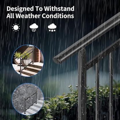 Upgrade 2 in 1 Stair Handrail&Horizontal Railing, 4 Step Stair Railing Kit - color: Black, size: 4 Steps