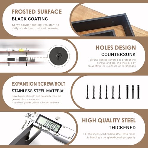 Countertop Support Bracket 12 Inch 3 Pack Countertop Bracket for Granite 3/8" Thick 12"x6"x2.5" Heavy Duty L Brackets Shelf Brackets Metal Corbels for Quartz/Granite/Wood/Concret/ Laminate Countertops - size: 12 Inch, style: black-3 pack