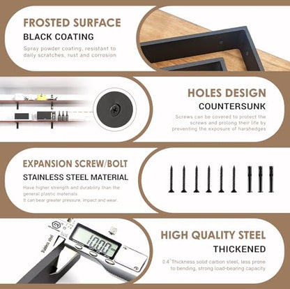 Countertop Support Bracket 12 Inch 3 Pack Countertop Bracket for Granite 3/8" Thick 12"x6"x2.5" Heavy Duty L Brackets Shelf Brackets Metal Corbels for Quartz/Granite/Wood/Concret/ Laminate Countertops - size: 12 Inch, style: black-3 pack